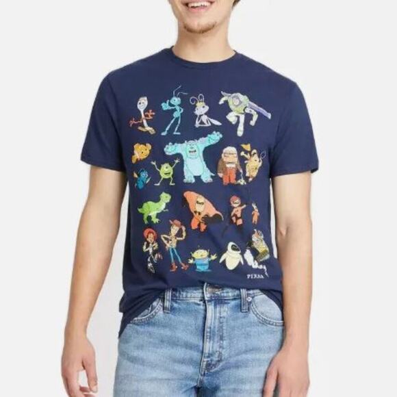 Pixar Brand Adult Medium Disney Pixar Navy Crewneck Tee Shirt Buzz Forky Nemo - Picture 2 of 3